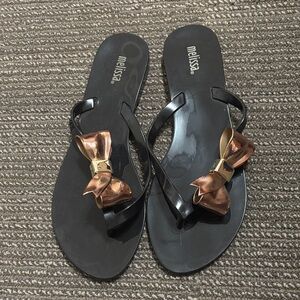 Melissa Black Jelly Sandals with Metallic Copper Bow